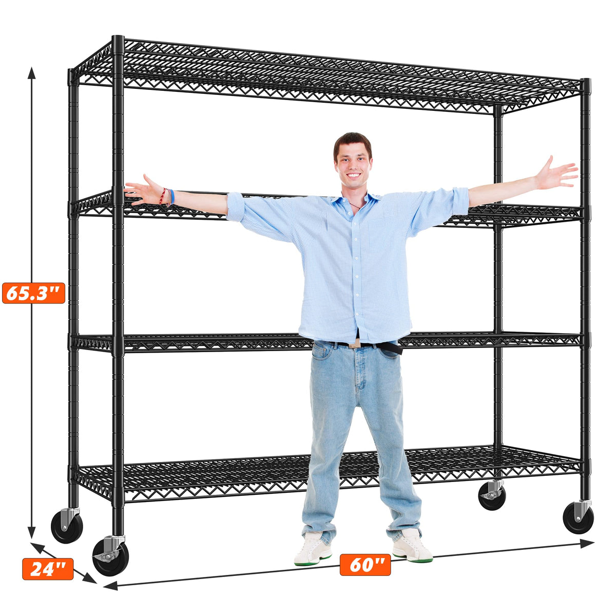 4-Tier Heavy Duty Metal Shelving Unit with Wheels C8704