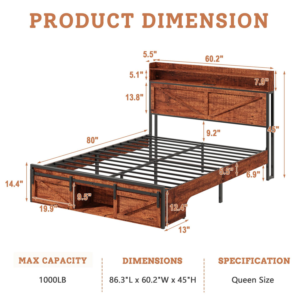 Queen Bed Frame with Storage Headboard B999