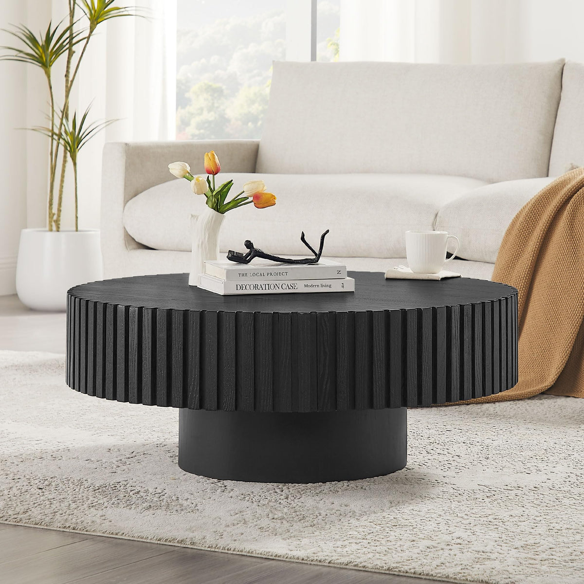 Black Round Coffee Table with Base V18256