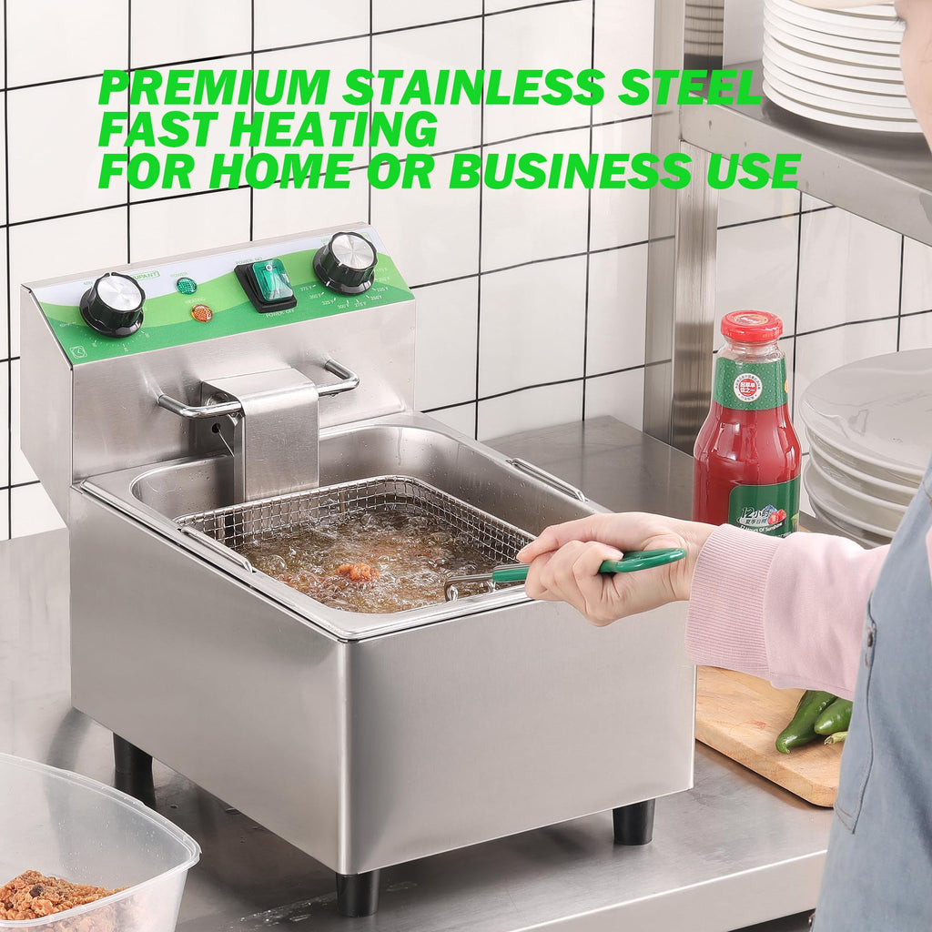 Electric 10L Stainless Steel Deep Fryer with Basket and Lid V691370