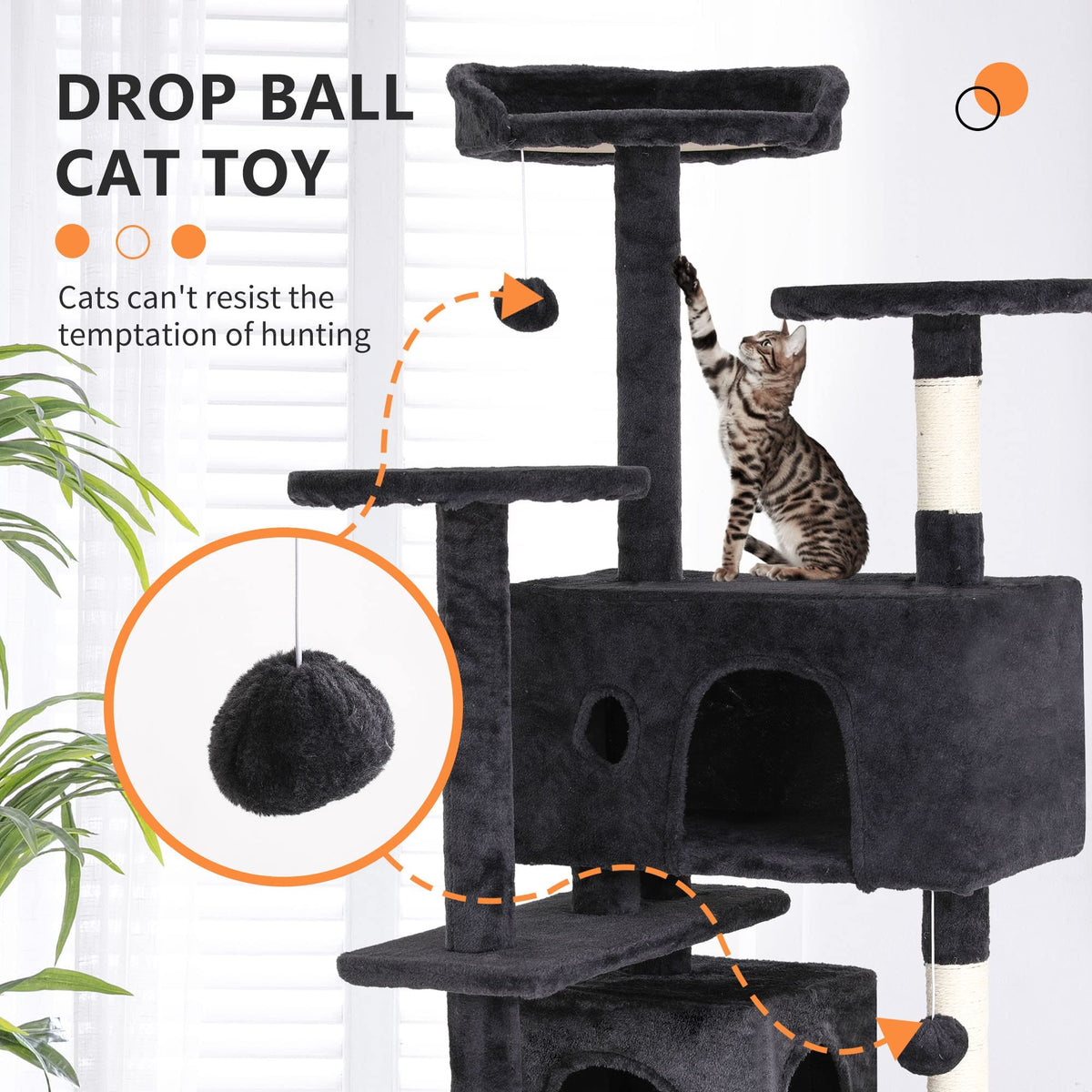 70 Inch Multi-Level Cat Tree with Scratching Post, Condo, Plush Perch U758851