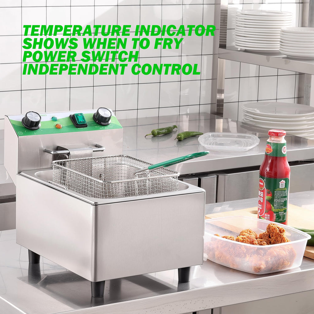 Electric 10L Stainless Steel Deep Fryer with Basket and Lid V691370
