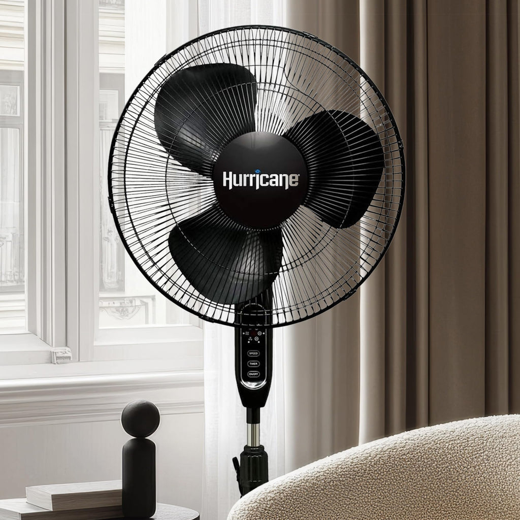 Black 16" Oscillating Pedestal Stand Fan with Remote Control B8255