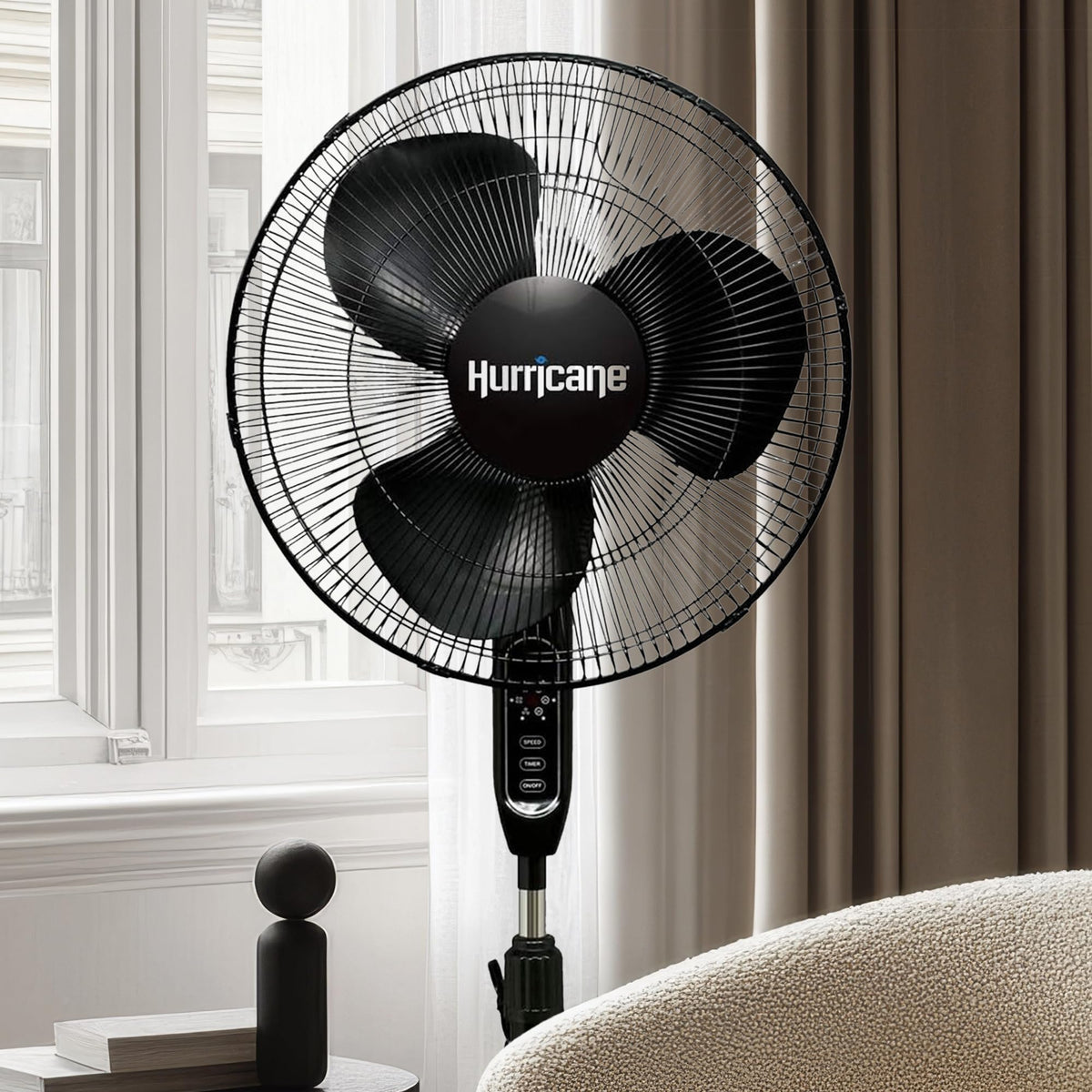 Black 16" Oscillating Pedestal Stand Fan with Remote Control B8255
