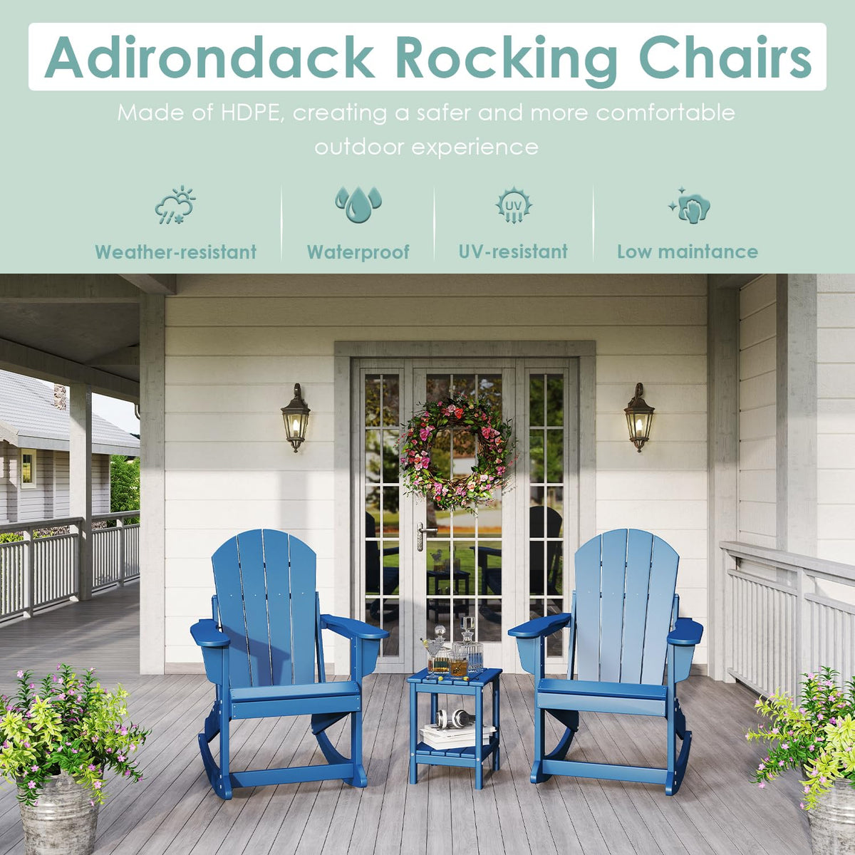 Blue HDPE Plastic Rocking Chairs Set of 2 Y5716