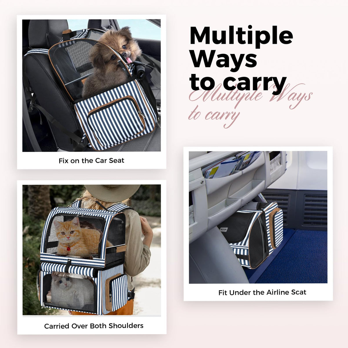 Double Cat Backpack Carrier for 2 Cats Blue Striped L8701