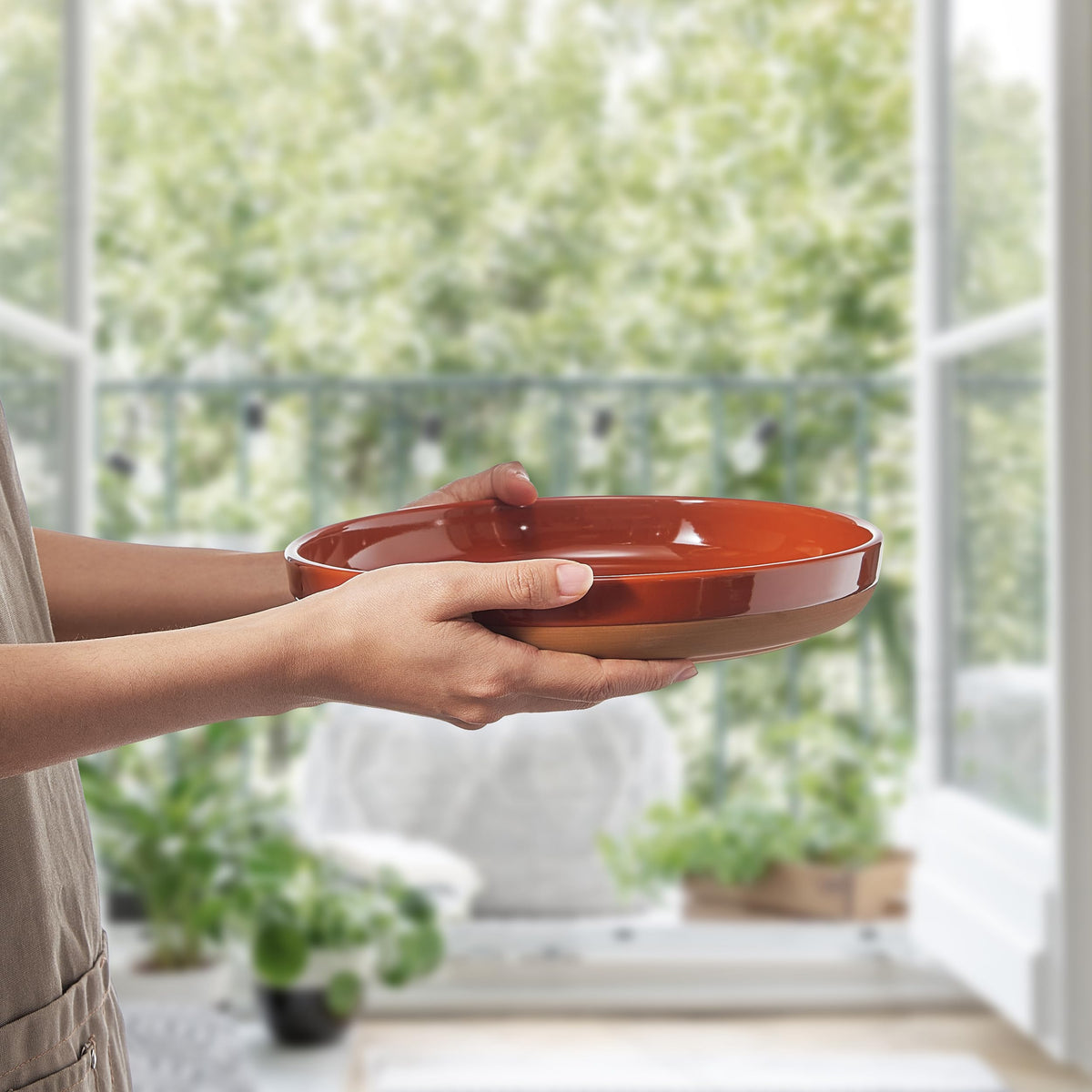 Ceramic Flat Pasta Bowl Plate Set of 4, 35oz Microwave Safe I508