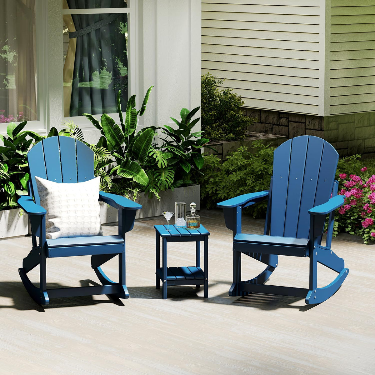 Blue HDPE Plastic Rocking Chairs Set of 2 Y5716