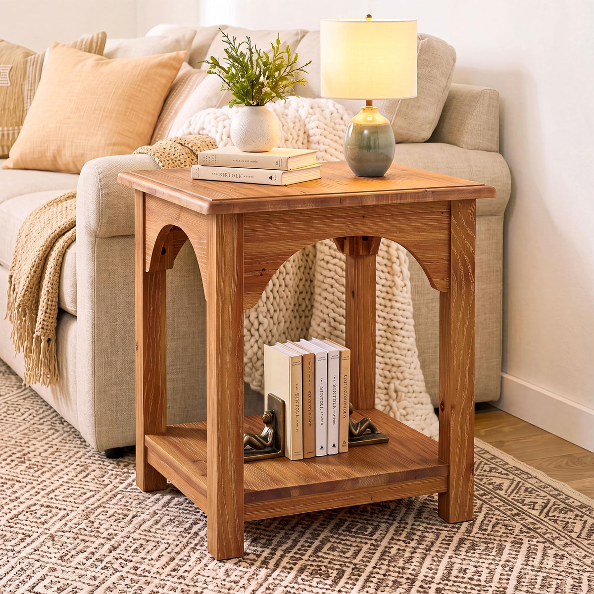 Set of 2 Solid Wood 2-Tier Side Table U707593