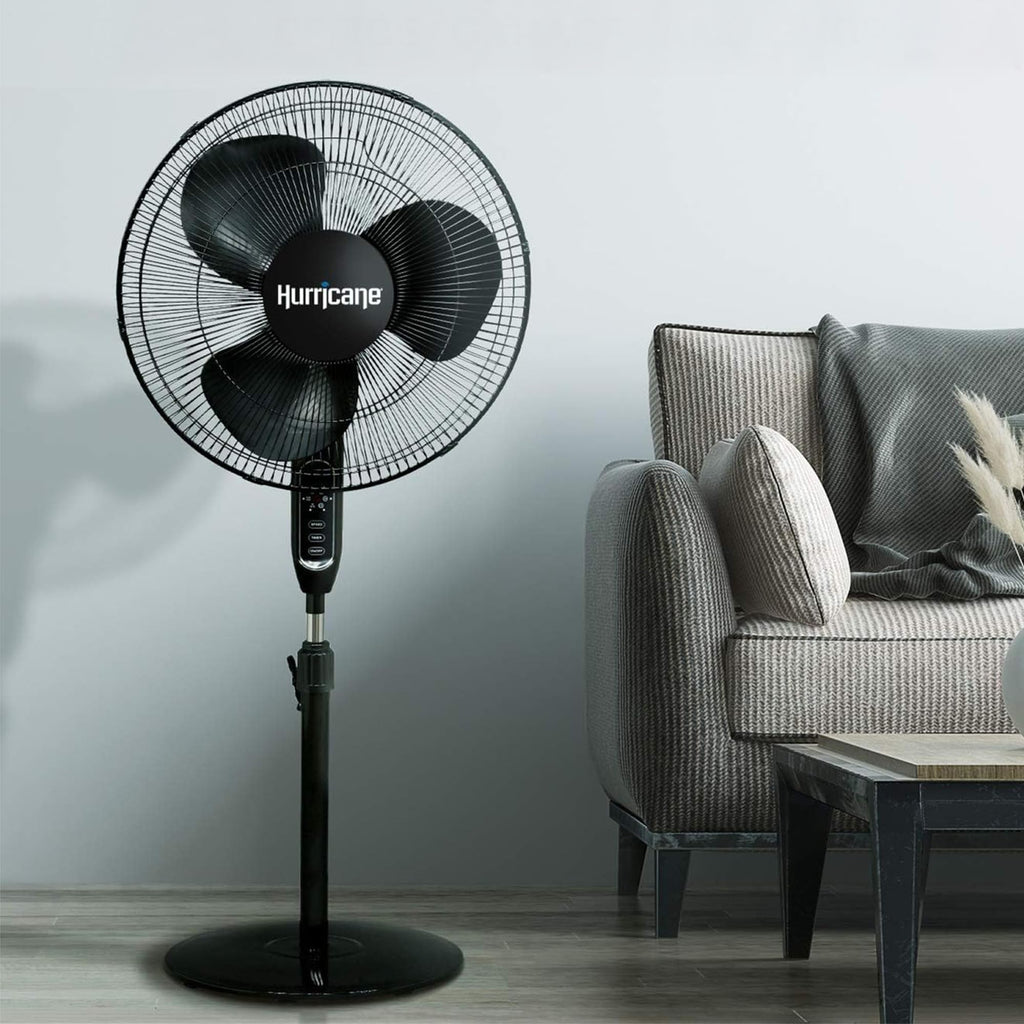 Black 16" Oscillating Pedestal Stand Fan with Remote Control B8255