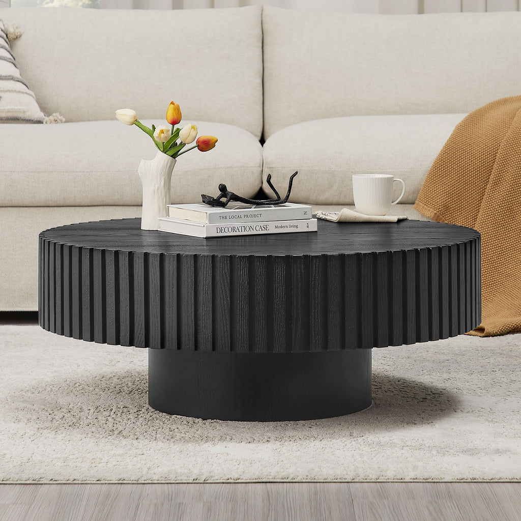 Black Round Coffee Table with Base V18256