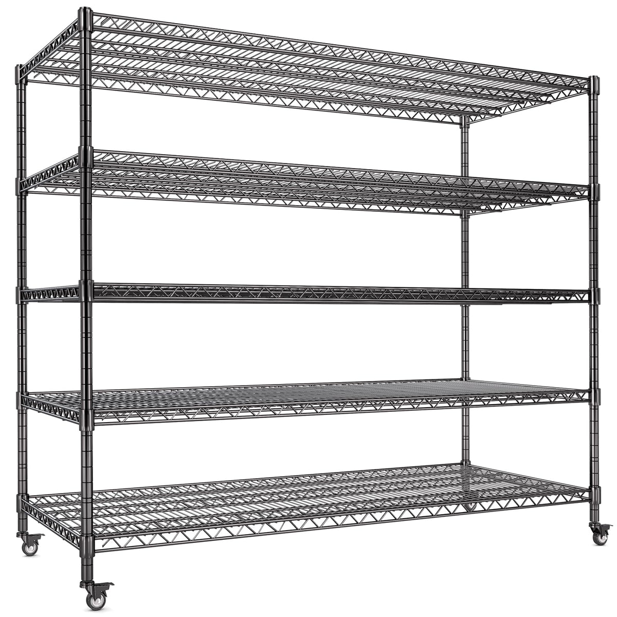 60”W 5 Tier Heavy Duty Metal Wire Shelving with Wheels C932297