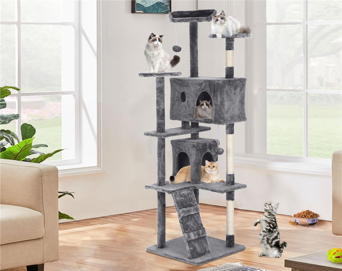 70 Inch Multi-Level Cat Tree with Scratching Post, Condo, Plush Perch U758851
