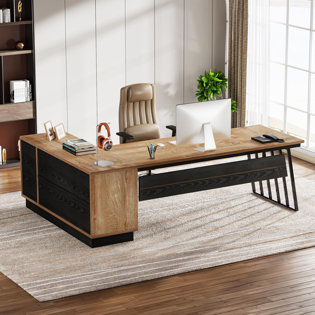 71-Inch L-Shaped Executive Desk with Cabinet S749729