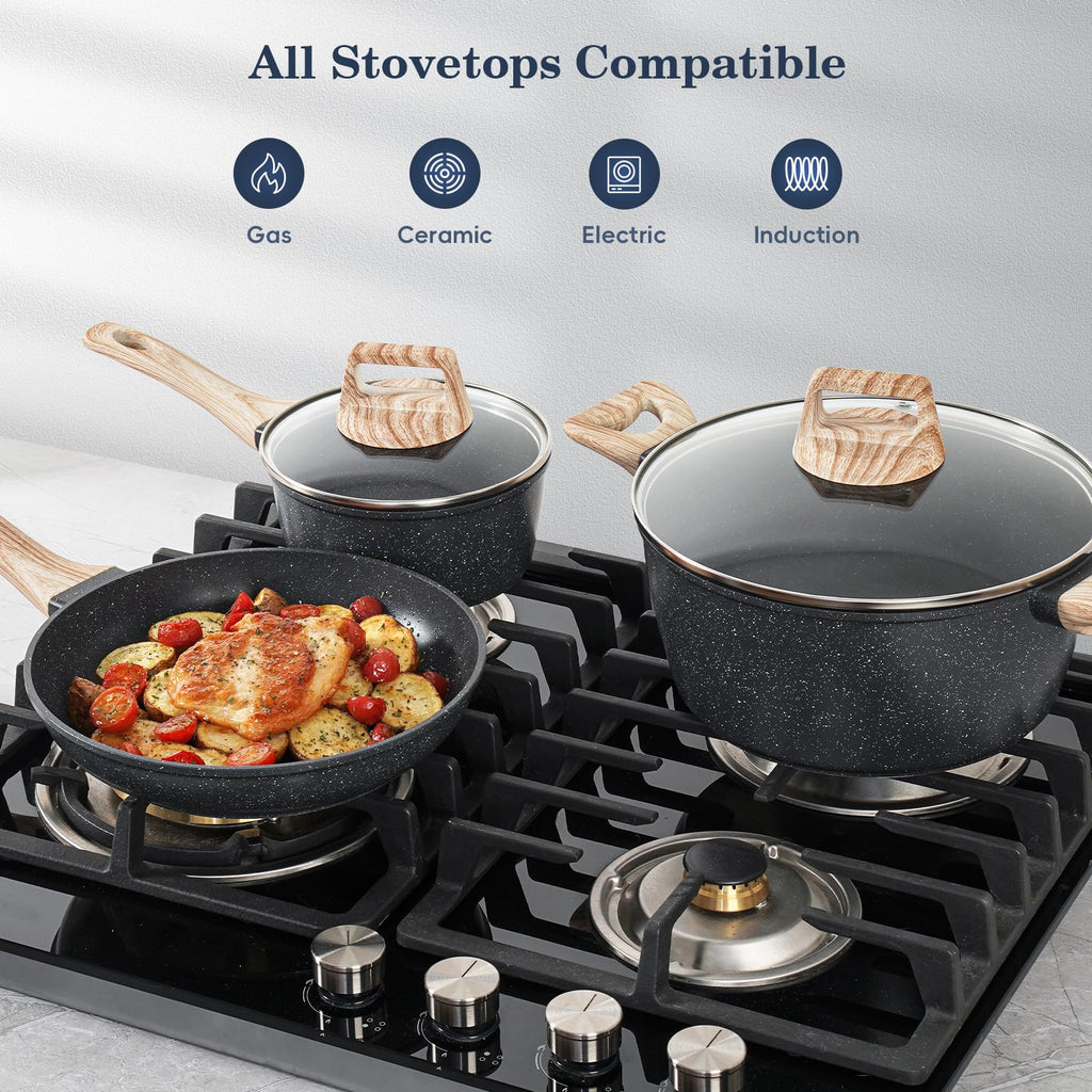 Non Stick 12Pcs Black Granite Induction Cookware U772743