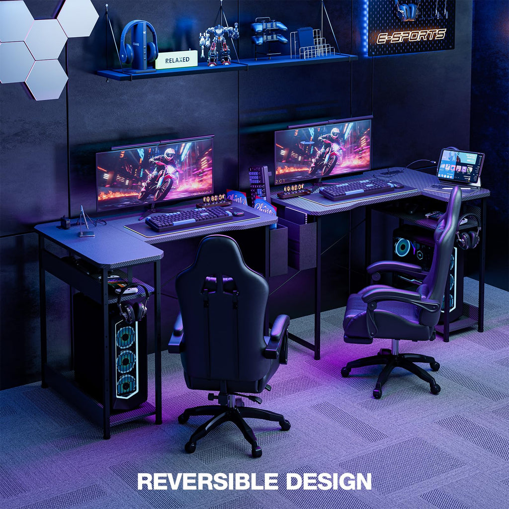 L Shaped Gaming Desk 40 Inch Black Carbon T678247