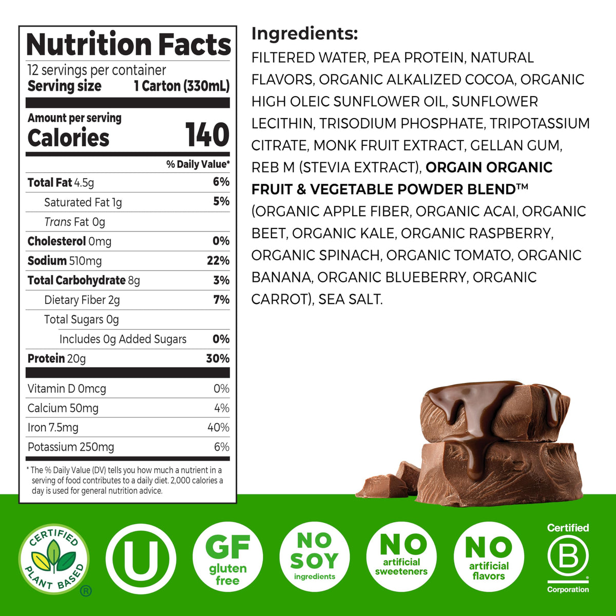 Chocolate 20g Vegan Protein Shake 11 oz 12pk N7702