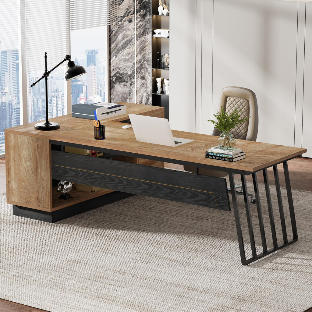 71-Inch L-Shaped Executive Desk with Cabinet S749729