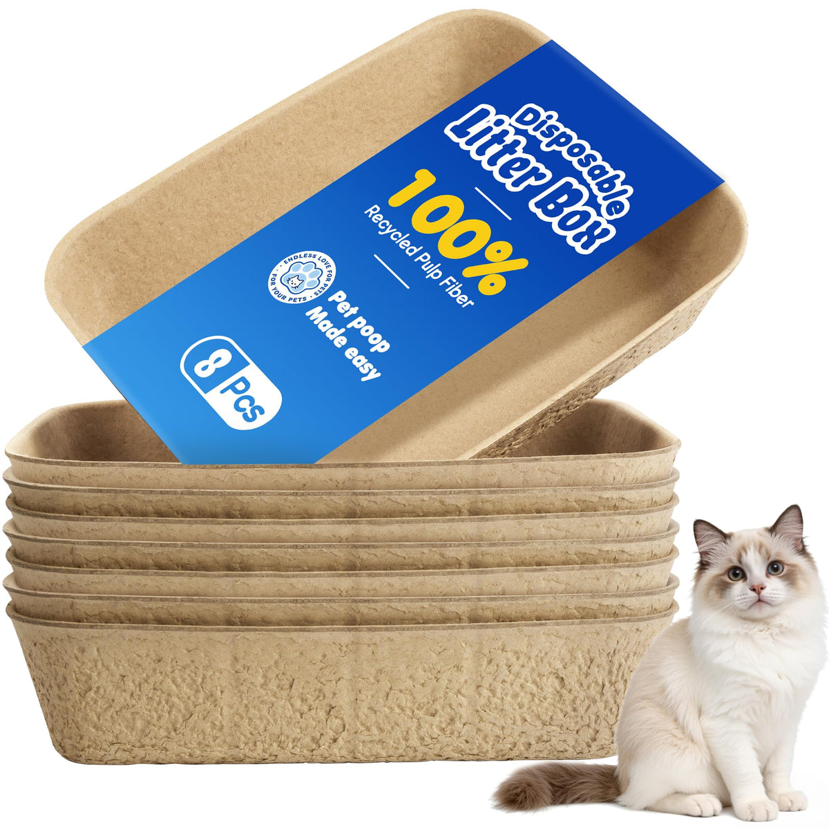 Disposable Litter Boxes for Cats 8-Pack Extra Thick Sturdy Leakproof B885