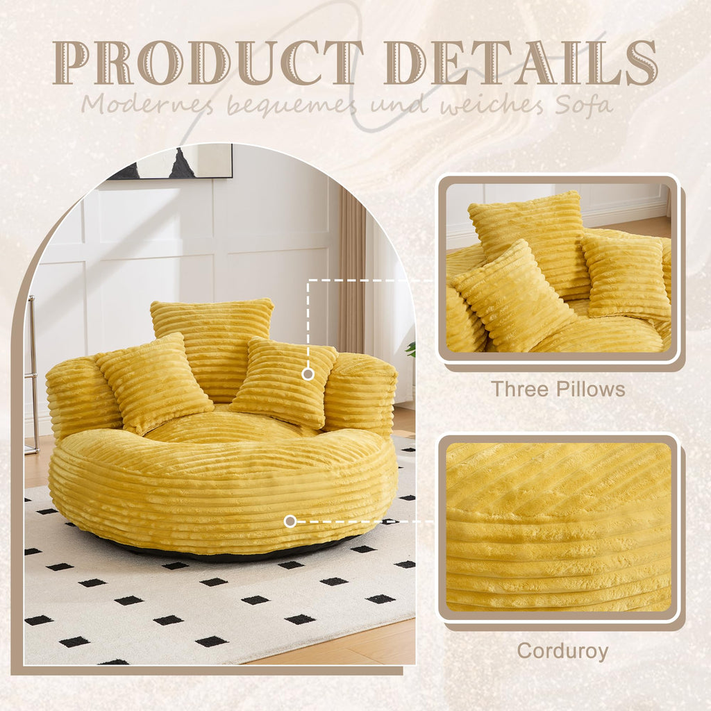 43" Mustard Yellow Corduroy Beanbag Sofa with Memory Foam O34960