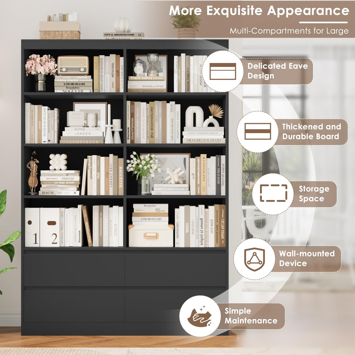 Black 4 Drawer Bookshelf I4739