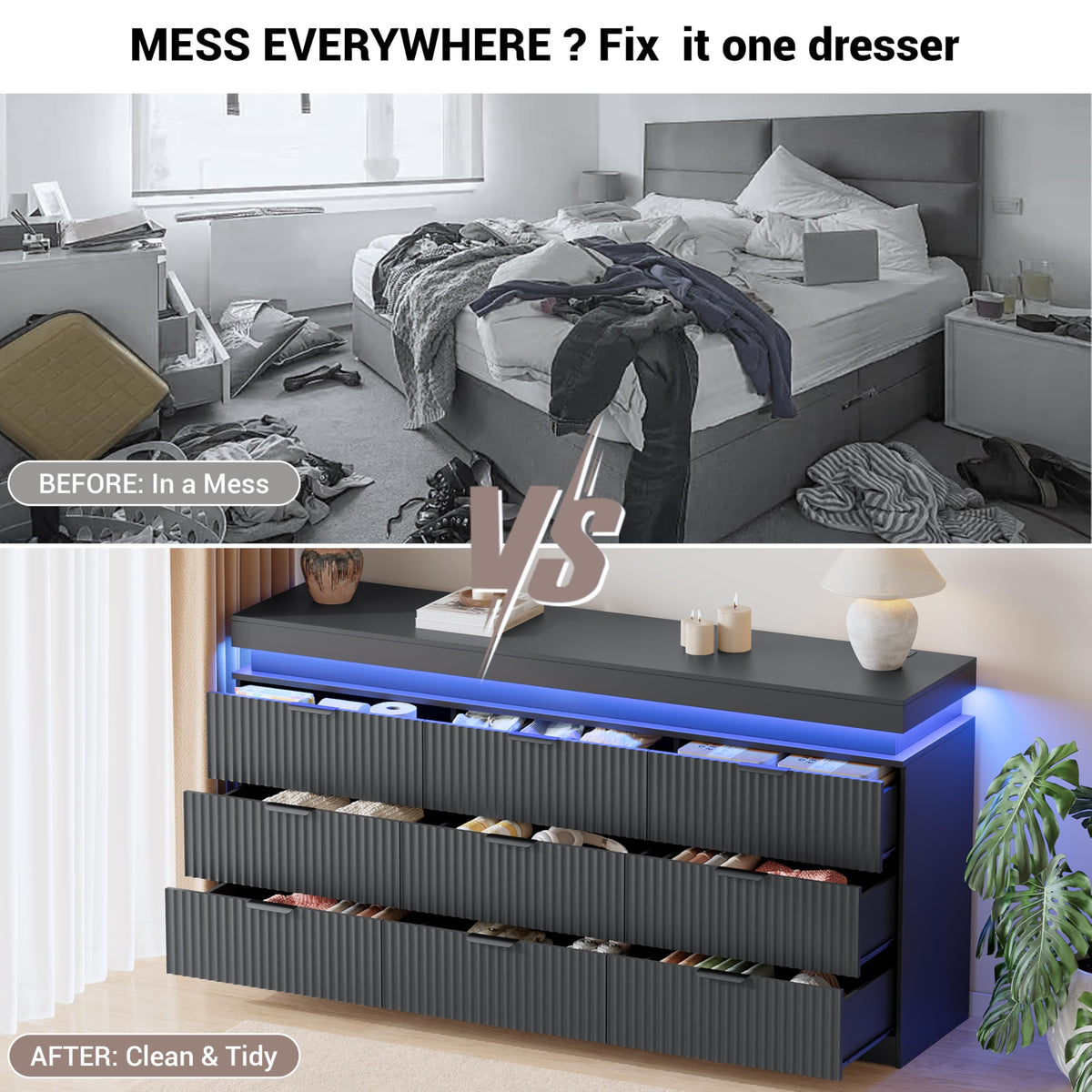 Black 9 Drawer Wood Dresser P91841