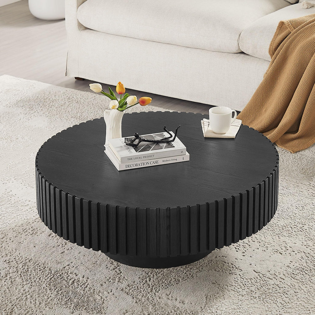 Black Round Coffee Table with Base V18256