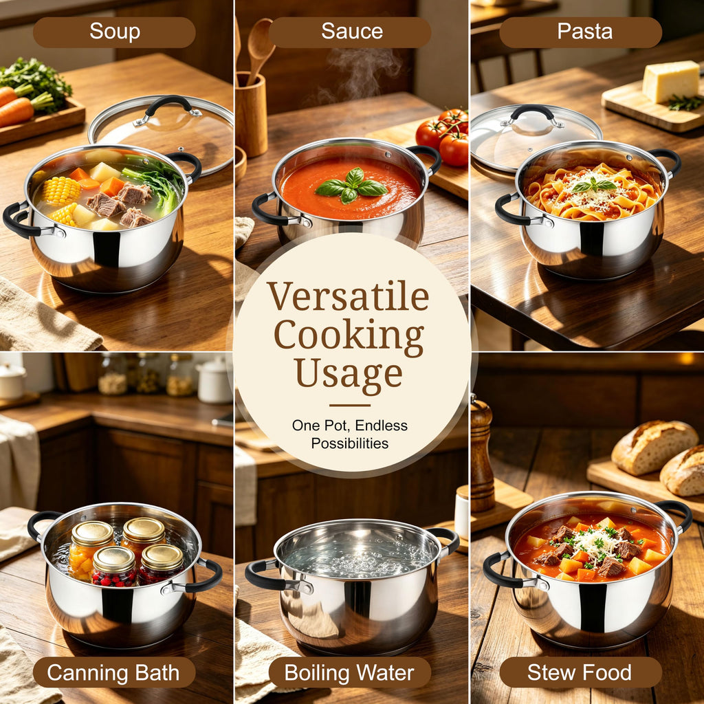 6 Quart Stainless Steel Induction Stock Pot with Lid J845