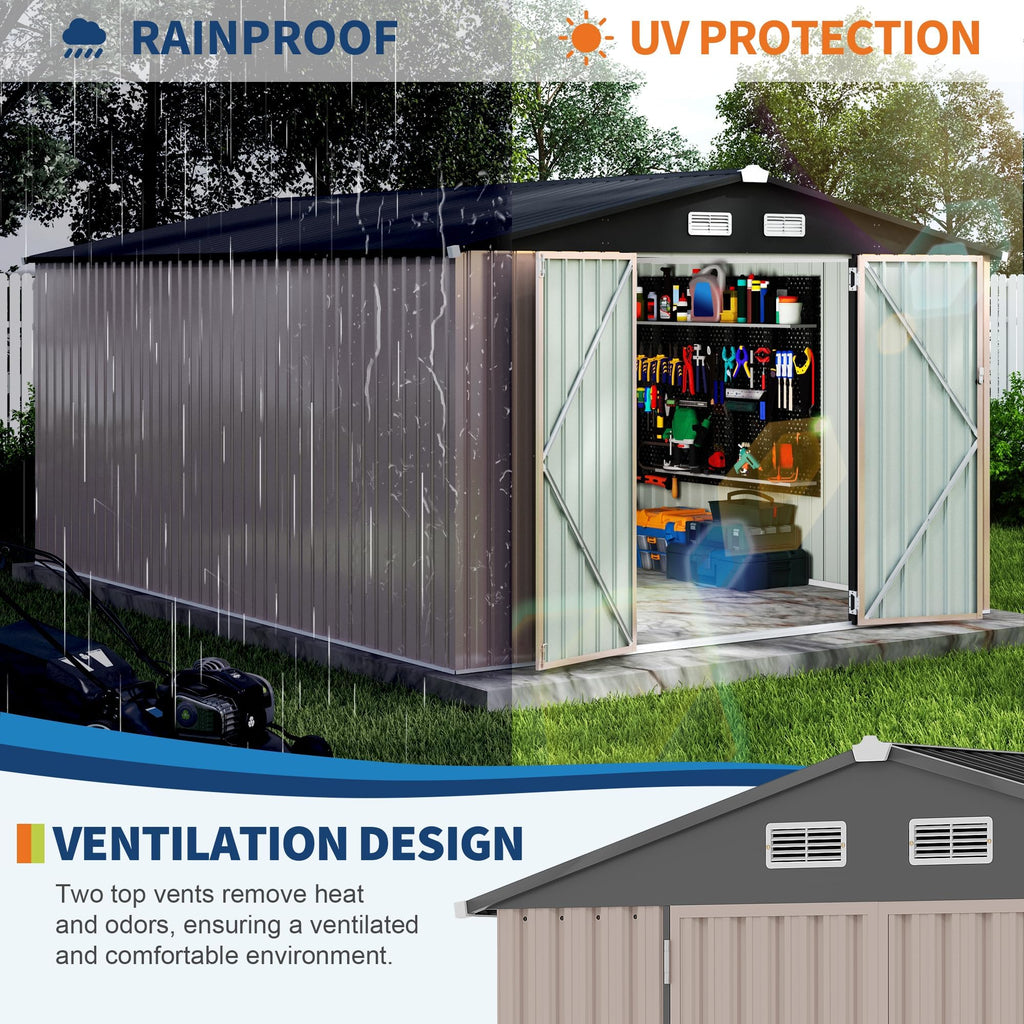 10X14 Ft Galvanized Steel Metal Storage Shed H262
