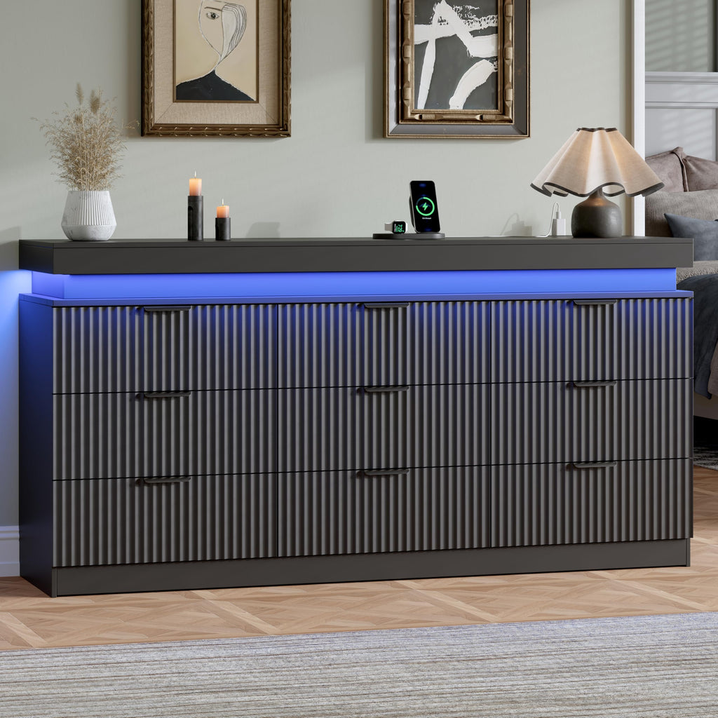 Black 9 Drawer Wood Dresser P91841