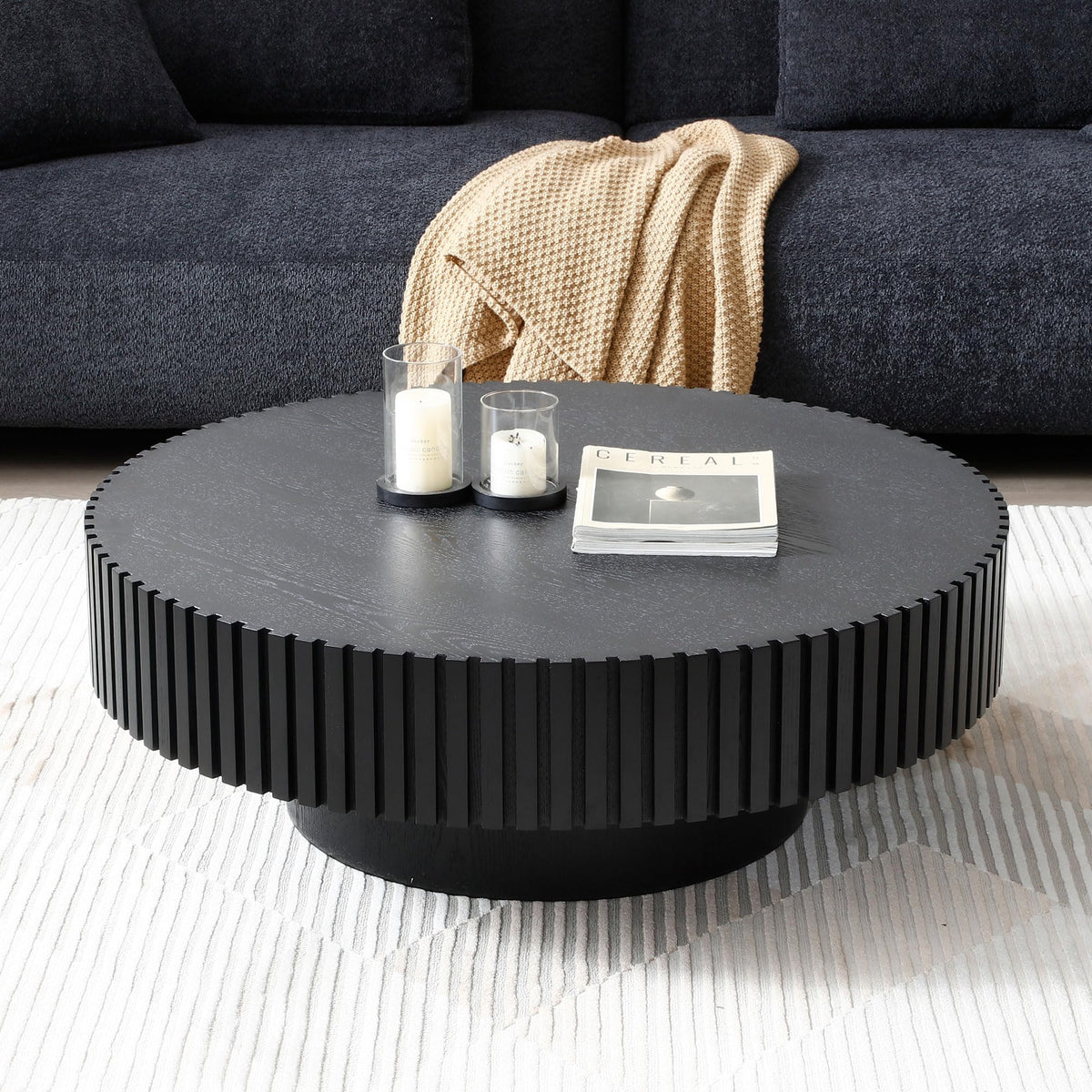 Black Round Coffee Table with Base V18256