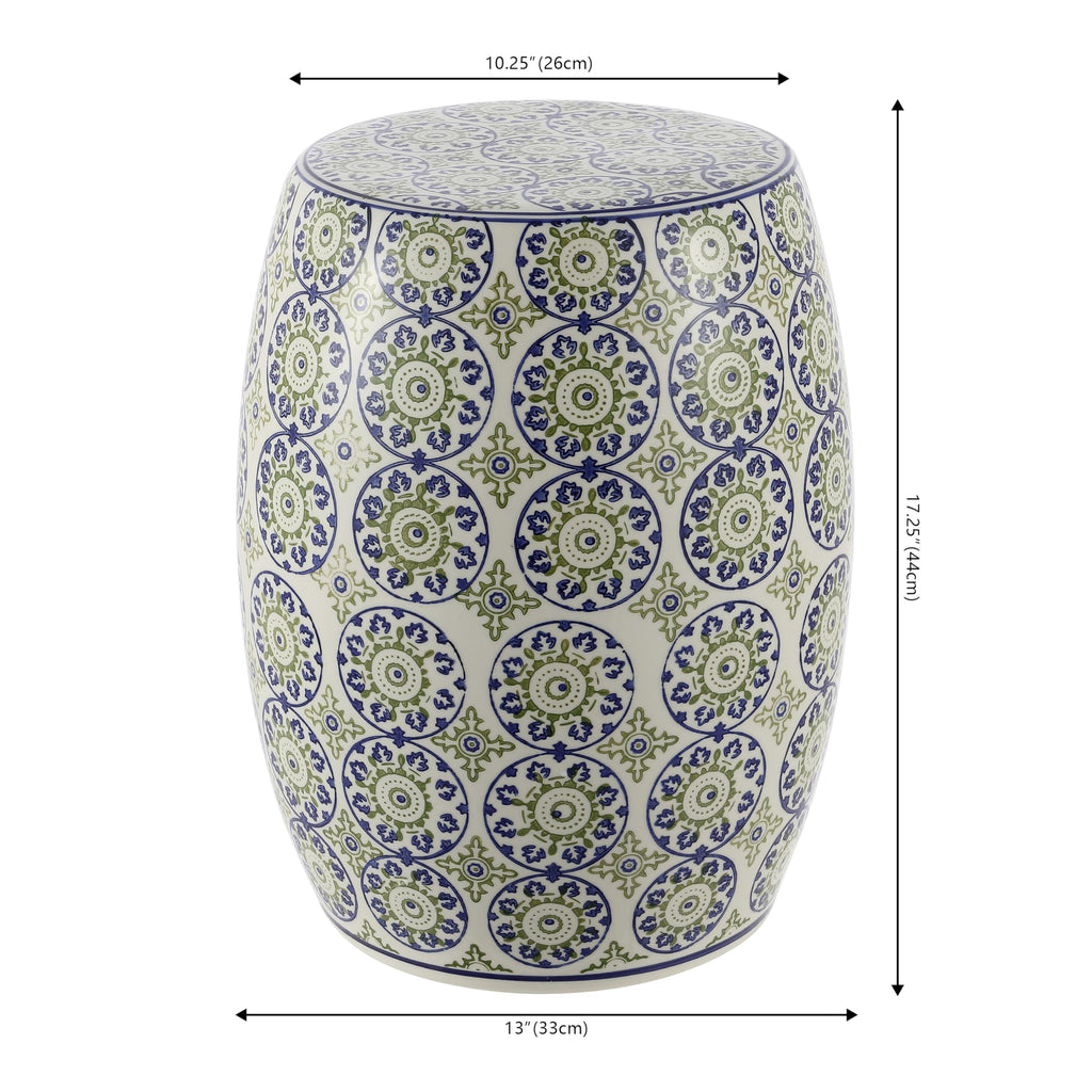 Blue Green Ceramic Drum Garden Stool T5010