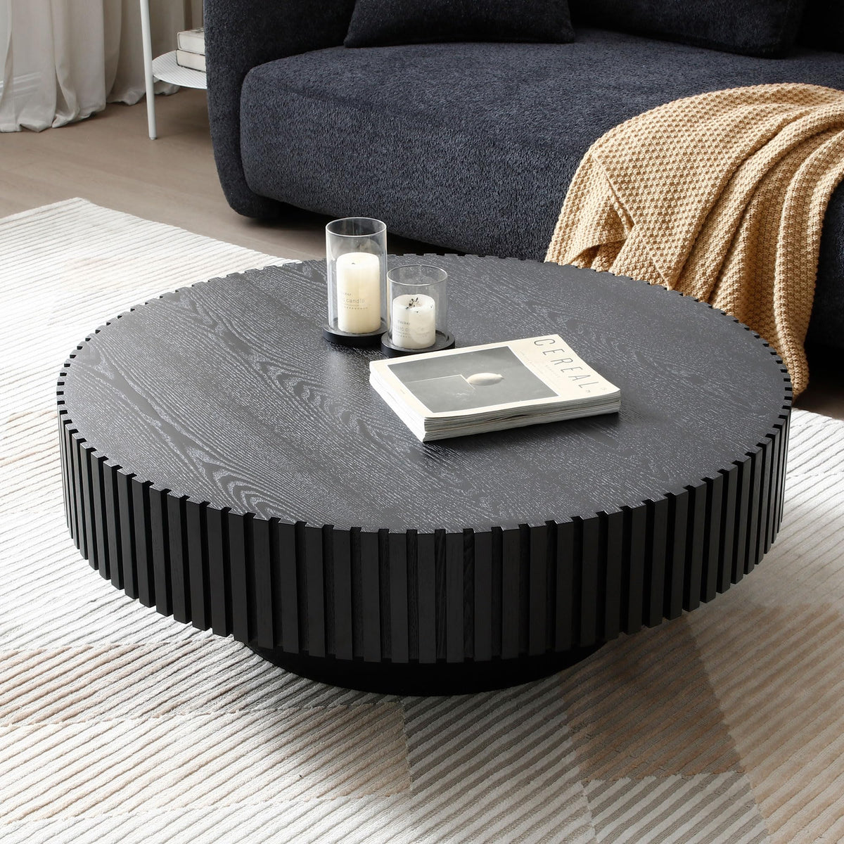 Black Round Coffee Table with Base V18256