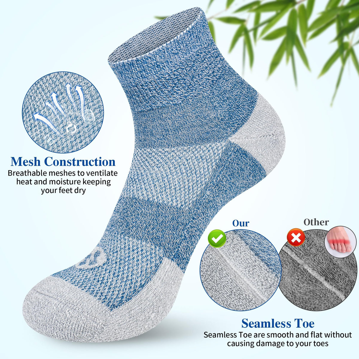 Diabetic Socks for Men, 10 Pairs Ankle & Low Cut Size 9-15 U3630