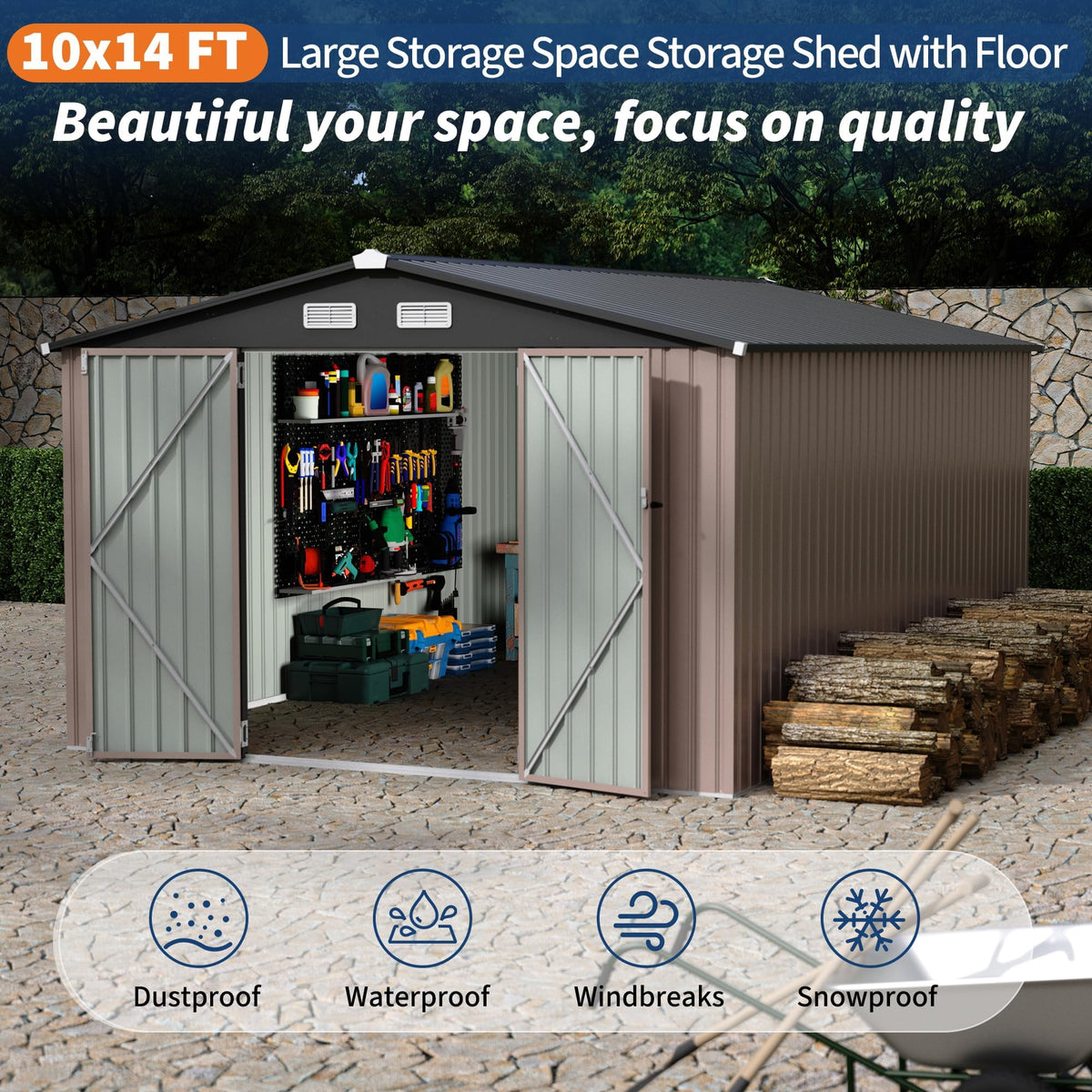 10X14 Ft Galvanized Steel Metal Storage Shed H262