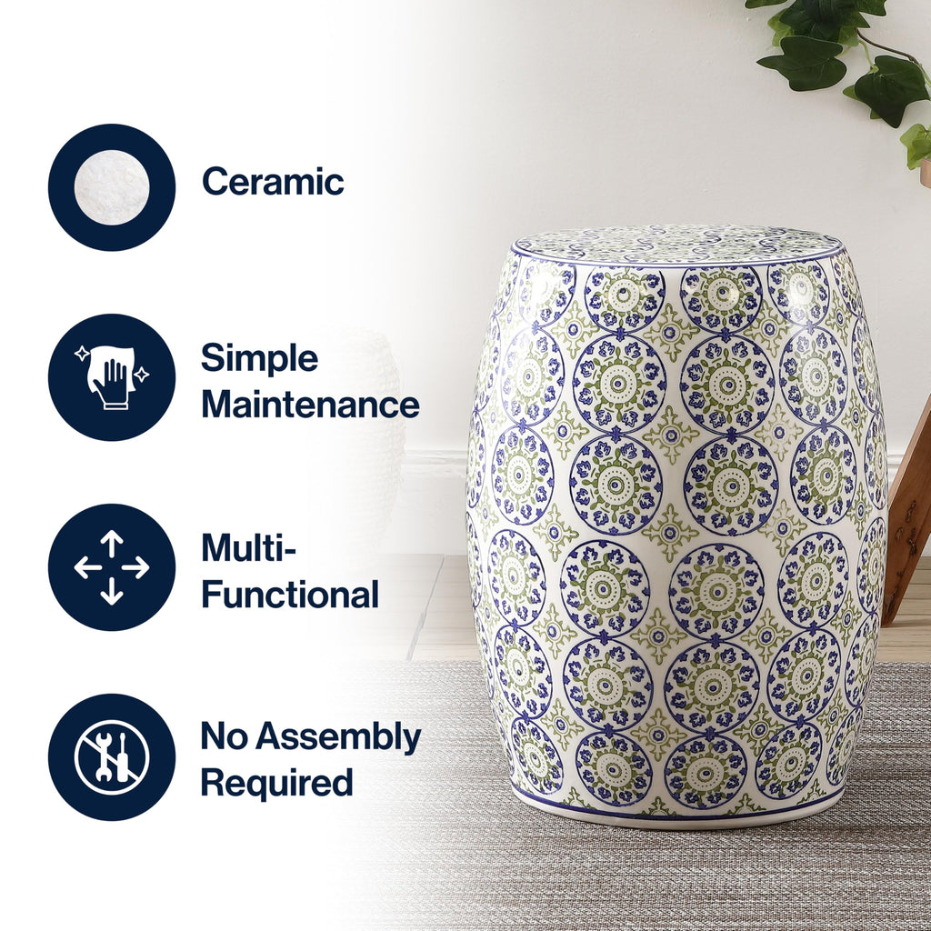 Blue Green Ceramic Drum Garden Stool T5010