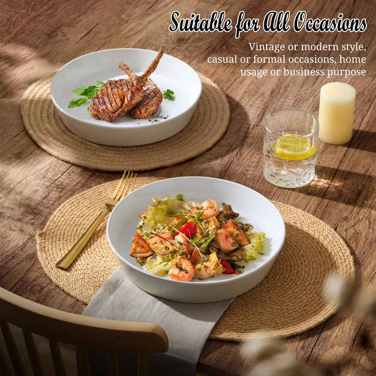 34oz Stoneware Pasta Bowls Set of 4 Speckled White F204711