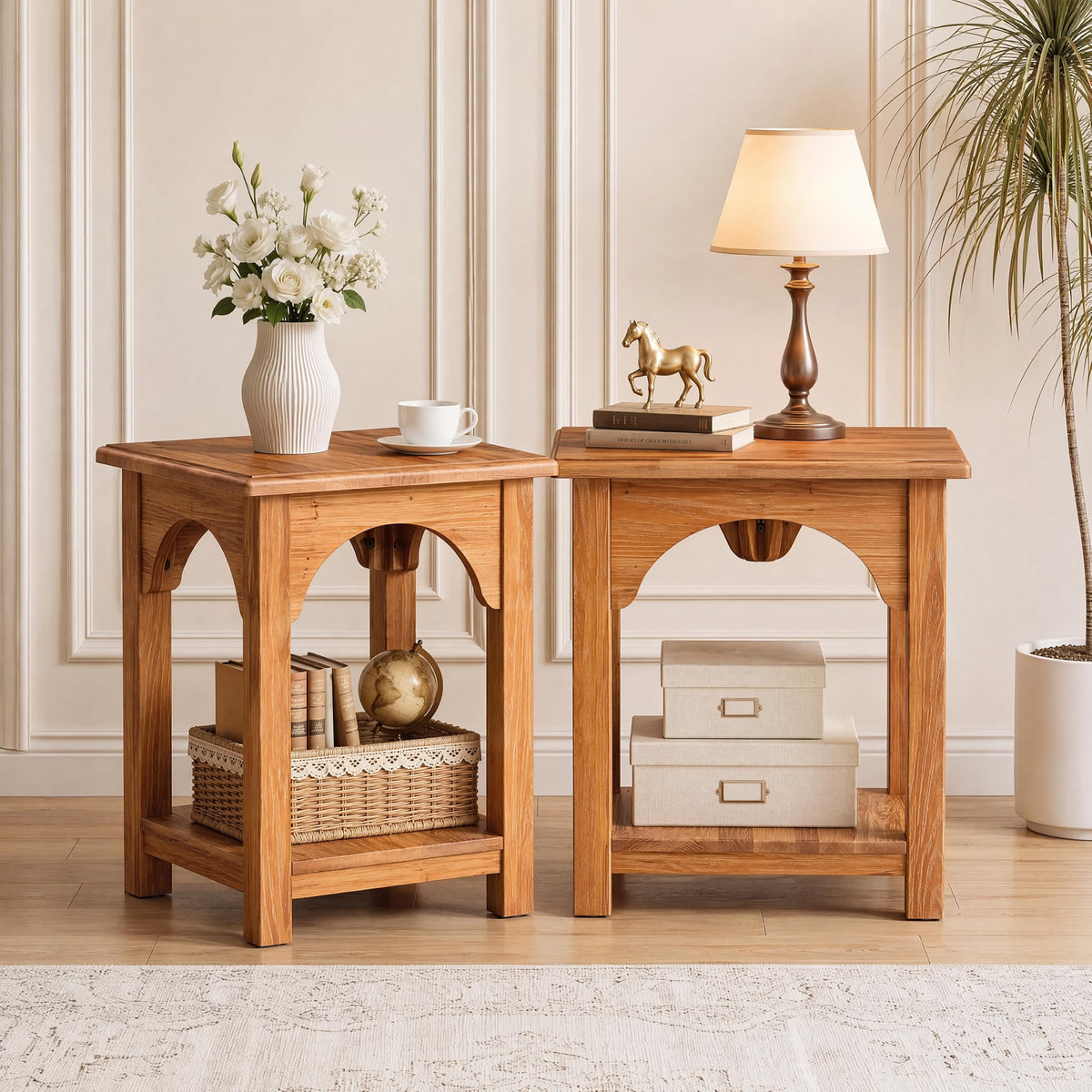 Set of 2 Solid Wood 2-Tier Side Table U707593