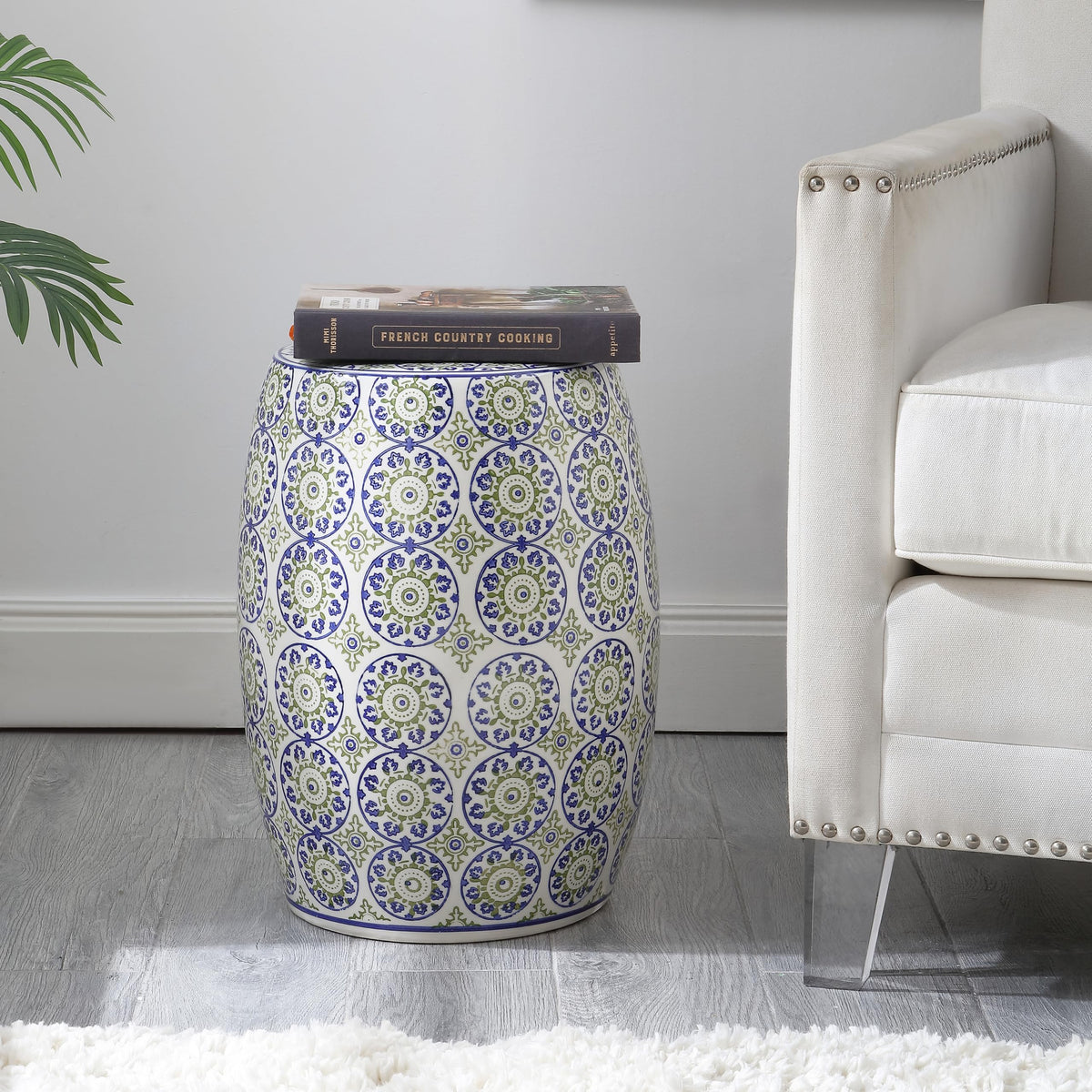 Blue Green Ceramic Drum Garden Stool T5010