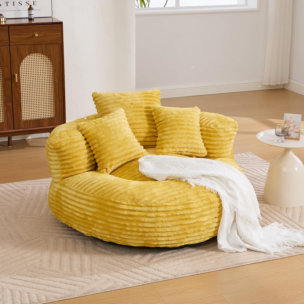 43" Mustard Yellow Corduroy Beanbag Sofa with Memory Foam O34960
